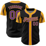 Custom Black Purple-Gold 3 Colors Arm Shapes Authentic Baseball Jersey