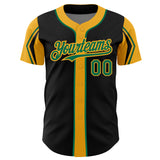 Custom Black Kelly Green-Gold 3 Colors Arm Shapes Authentic Baseball Jersey