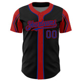 Custom Black Royal-Red 3 Colors Arm Shapes Authentic Baseball Jersey