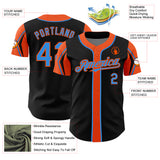 Custom Black Electric Blue-Orange 3 Colors Arm Shapes Authentic Baseball Jersey