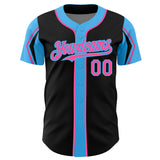 Custom Black Pink-Sky Blue 3 Colors Arm Shapes Authentic Baseball Jersey