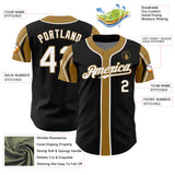 Custom Black White-Old Gold 3 Colors Arm Shapes Authentic Baseball Jersey