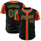 Custom Black Kelly Green-Orange 3 Colors Arm Shapes Authentic Baseball Jersey