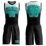 Custom Black Aqua-White Round Neck Sublimation Basketball Suit Jersey