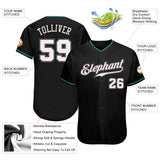 Custom Black White-Teal Authentic Baseball Jersey