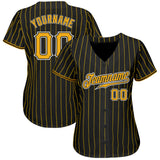 Custom Black Gold Pinstripe Gold-White Authentic Baseball Jersey