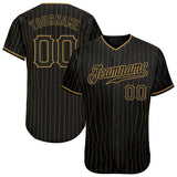 Custom Black Old Gold Pinstripe Black Authentic Baseball Jersey