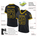 Custom Black Black-Gold Mesh Authentic Throwback Football Jersey