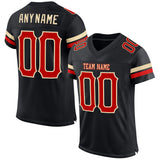 Custom Black Red-Cream Mesh Authentic Football Jersey