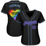 Custom Black Purple-Light Blue Rainbow Colored Heart For Pride Love Is Love LGBT Authentic Baseball Jersey