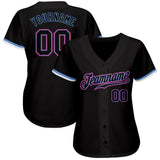 Custom Black Black Light Blue Pink-White Authentic Baseball Jersey