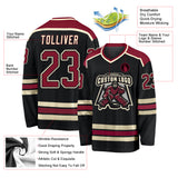 Custom Black Crimson-Cream Hockey Jersey