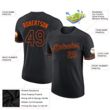 Custom Black Black-Orange Performance T-Shirt