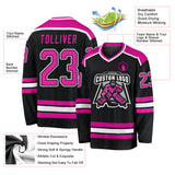 Custom Black Deep Pink-White Hockey Jersey