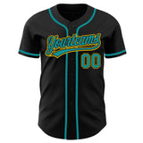 Custom Black Teal-Gold Authentic Baseball Jersey