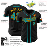 Custom Black Teal-Gold Authentic Baseball Jersey