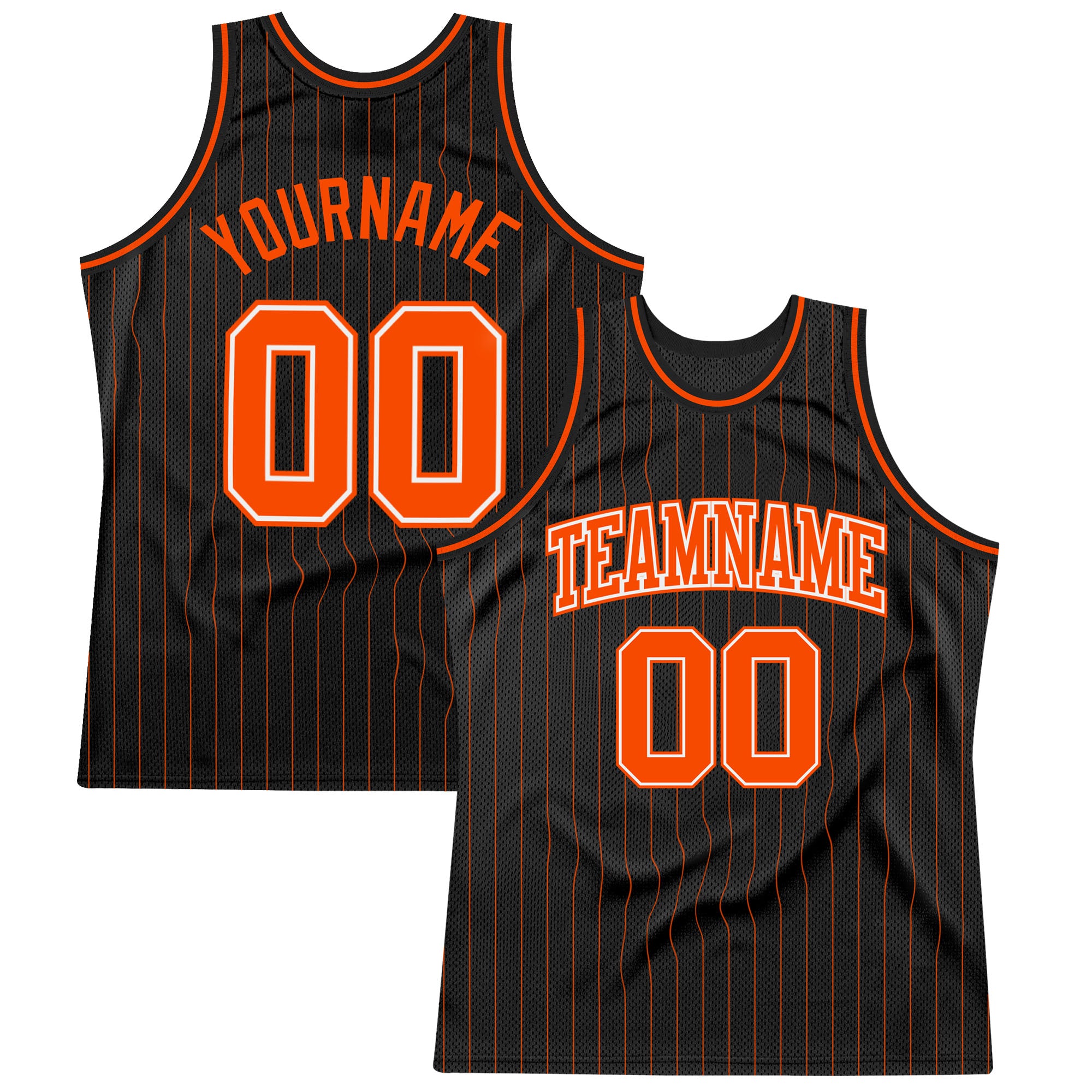 Custom Black White Pinstripe Orange-White Authentic Basketball Jersey