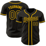 Custom Black Gold Pinstripe Black Authentic Baseball Jersey