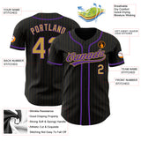 Custom Black Old Gold Pinstripe Old Gold-Purple Authentic Baseball Jersey