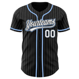 Custom Black White Pinstripe White-Light Blue Authentic Baseball Jersey