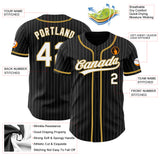 Custom Black White Pinstripe White-Old Gold Authentic Baseball Jersey