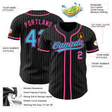 Custom Black White Pinstripe Sky Blue-Pink Authentic Baseball Jersey