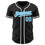 Custom Black White Pinstripe-Sky Blue Authentic Baseball Jersey