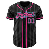 Custom Black White Pinstripe Pink-Light Blue Authentic Baseball Jersey