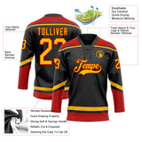 Custom Black Gold-Red Hockey Lace Neck Jersey