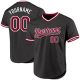 Custom Black Maroon-White Authentic Throwback Baseball Jersey