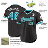 Custom Black Teal-White Authentic Throwback Baseball Jersey