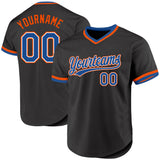 Custom Black Blue-Orange Authentic Throwback Baseball Jersey