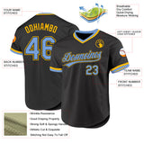 Custom Black Light Blue-Gold Authentic Throwback Baseball Jersey