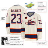 Custom Cream Navy-Orange Hockey Jersey