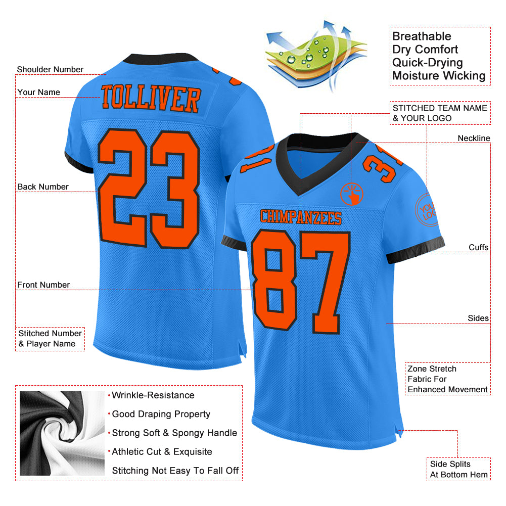 Cheap Custom Black Black-Orange Mesh Authentic Football Jersey