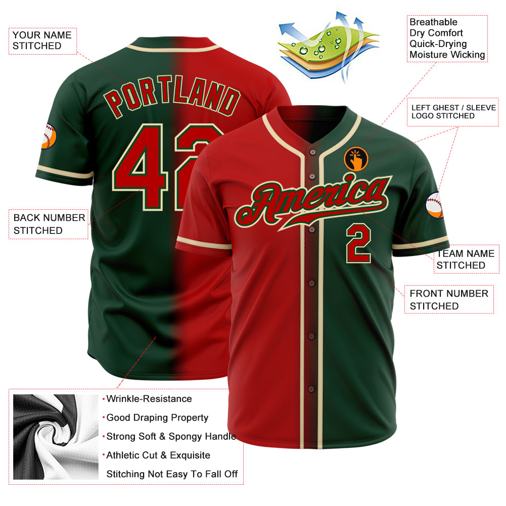 Custom Green Red-Cream Authentic Fade Fashion Baseball Jersey Sale – UKSN  INC