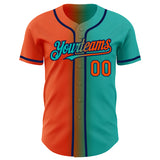 Custom Aqua Orange-Navy Authentic Gradient Fashion Baseball Jersey