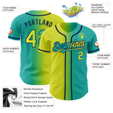 Custom Aqua Neon Yellow-Navy Authentic Gradient Fashion Baseball Jersey