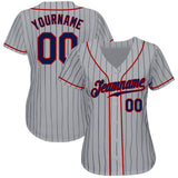 Custom Gray Navy Pinstripe Navy-Red Authentic Baseball Jersey