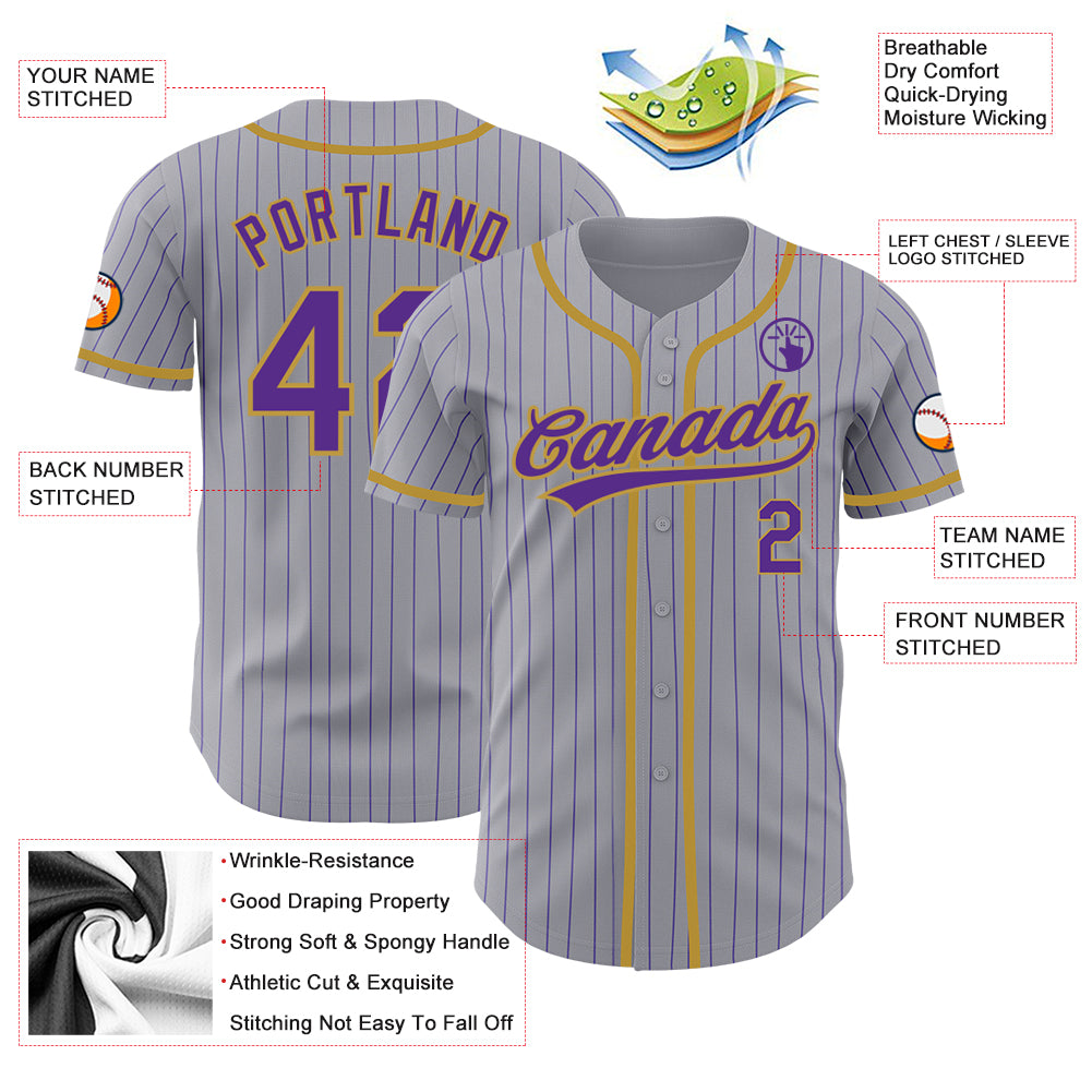 Custom White Purple Pinstripe Purple-Gray Authentic Baseball Jersey