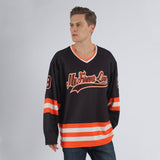 Custom Black Black-Orange Hockey Jersey