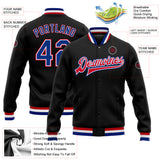 Custom Black Royal White-Red Bomber Full-Snap Varsity Letterman Jacket