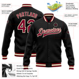 Custom Black Maroon-Cream Bomber Full-Snap Varsity Letterman Jacket