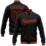 Custom Black Black-Orange Bomber Full-Snap Varsity Letterman Jacket