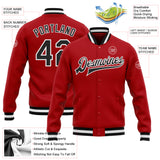 Custom Red Black-White Bomber Full-Snap Varsity Letterman Jacket