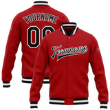 Custom Red Black-White Bomber Full-Snap Varsity Letterman Jacket