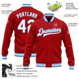 Custom Red White-Light Blue Bomber Full-Snap Varsity Letterman Jacket