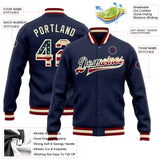 Custom Navy Vintage USA Flag-Cream Bomber Full-Snap Varsity Letterman Jacket