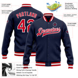 Custom Navy Red-White Bomber Full-Snap Varsity Letterman Jacket