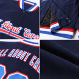 Custom Navy Royal-Red Bomber Full-Snap Varsity Letterman Jacket